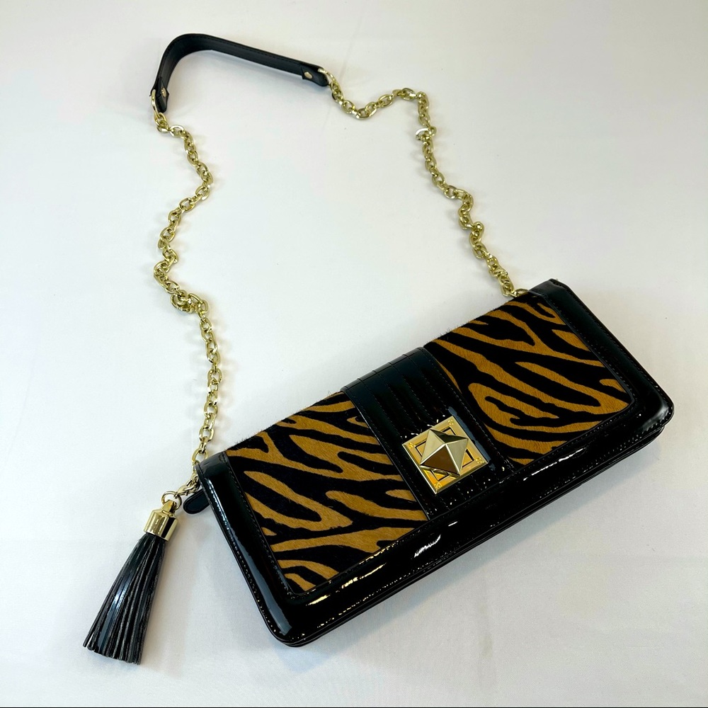 WHBM Tiger Patent Chain Strap Clutch Purse